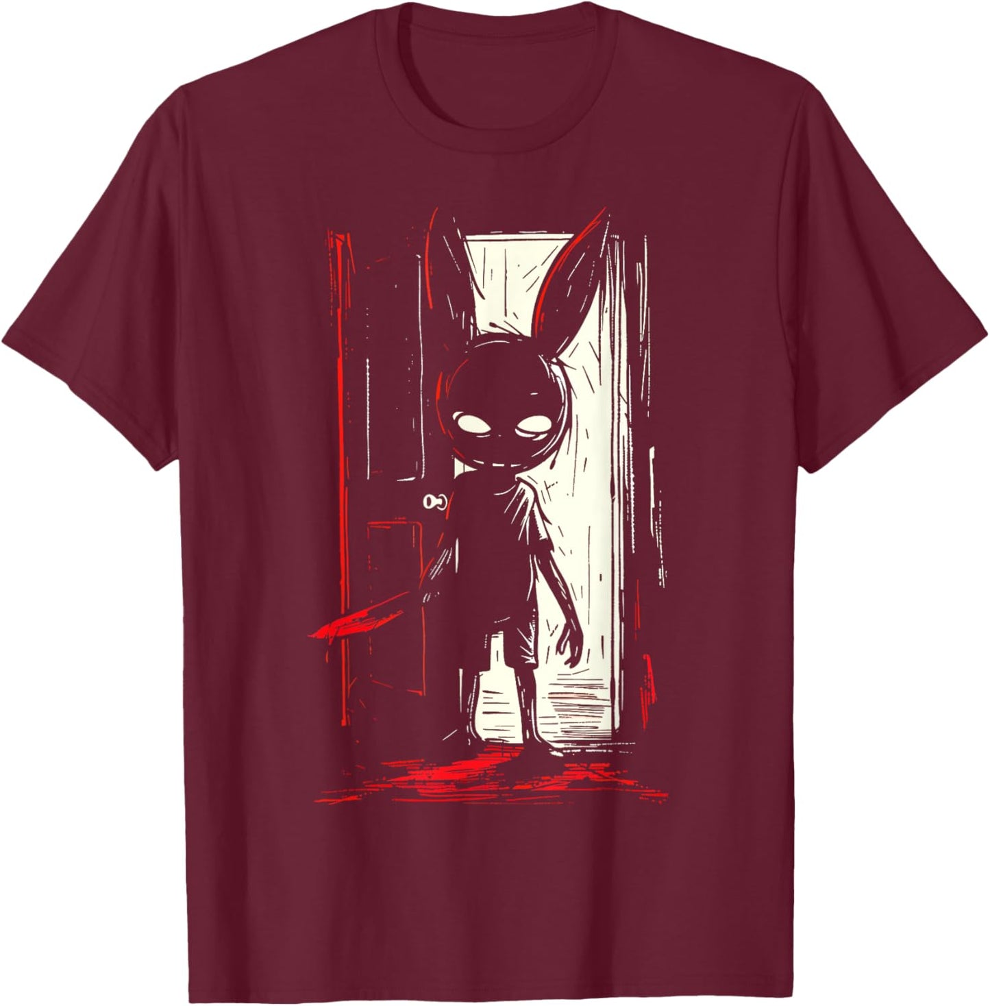 Horror Evil Bunny Rabbit Slasher Creepy Door Alt Goth T-Shirt - T-Shirt | Maroon