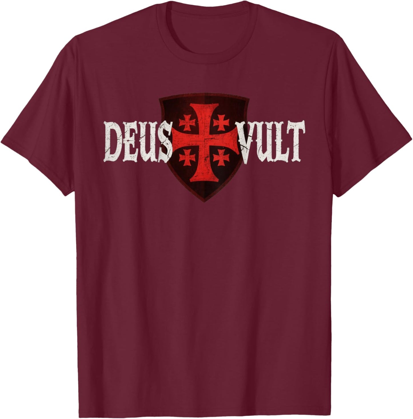 Deus Vult - Christian - Jerusalem Cross T-Shirt - T-Shirt | Maroon