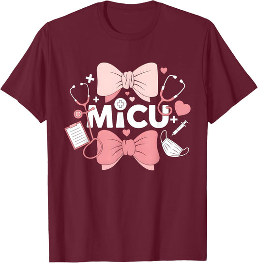 Coquette Bow MICU Nurse Medical Intensive Care Unit T-Shirt - T-Shirt | Maroon