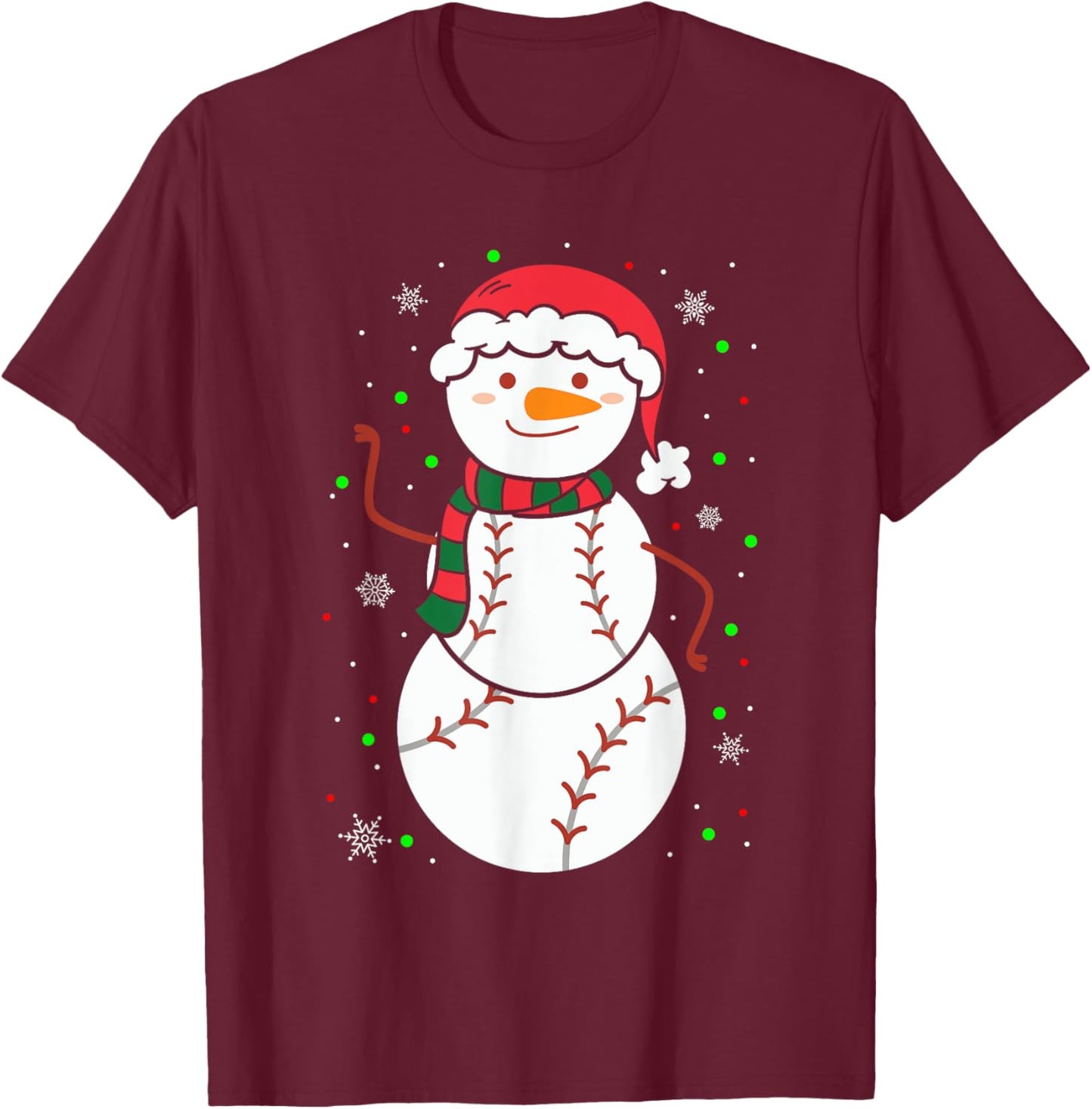 Christmas Baseball Snowmans Balls Snow Xmas Women T-Shirt - T-Shirt | Maroon