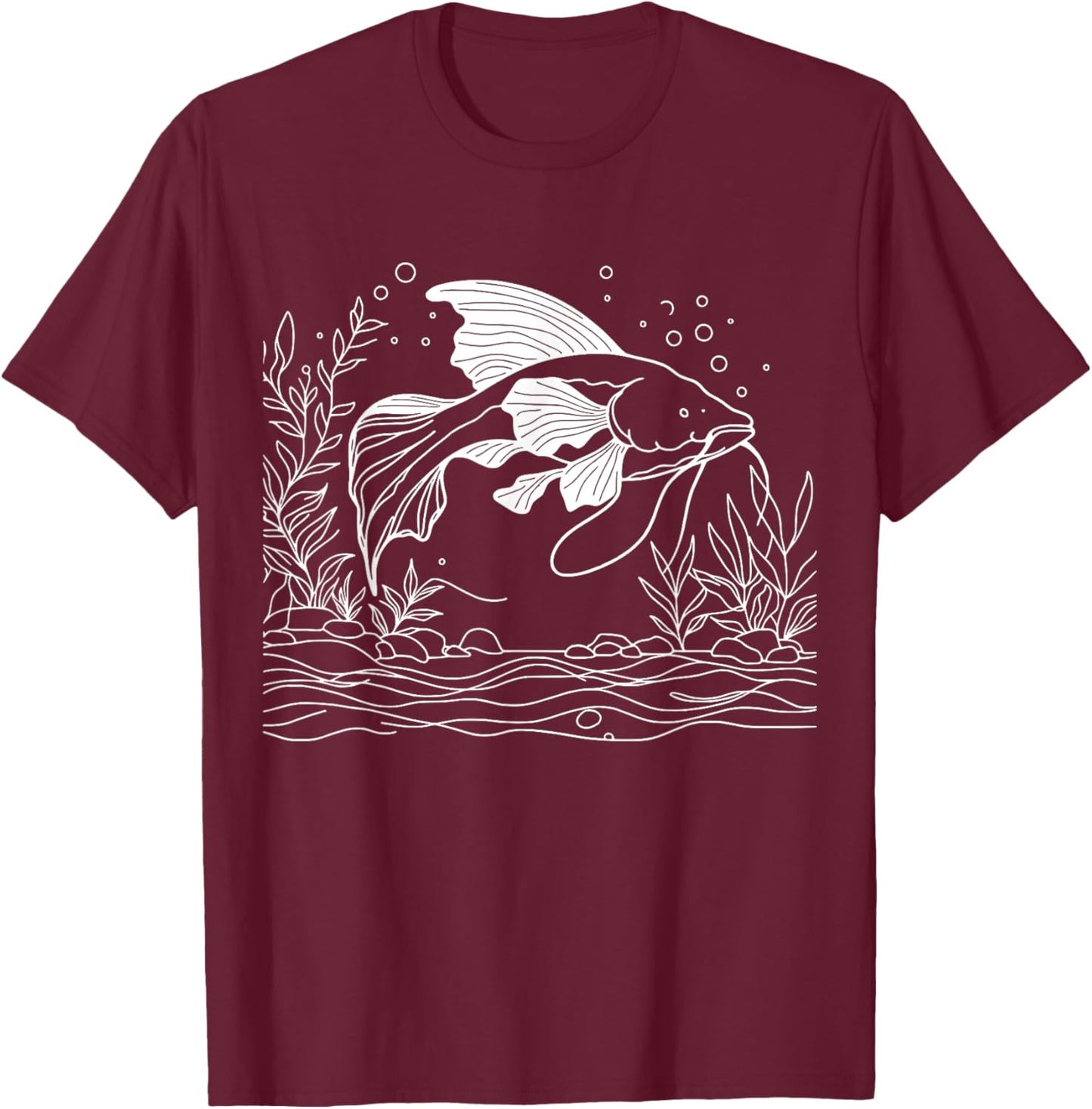 Line Art Fish & Ichthyologist African Lungfish T-Shirt - T-Shirt | Maroon