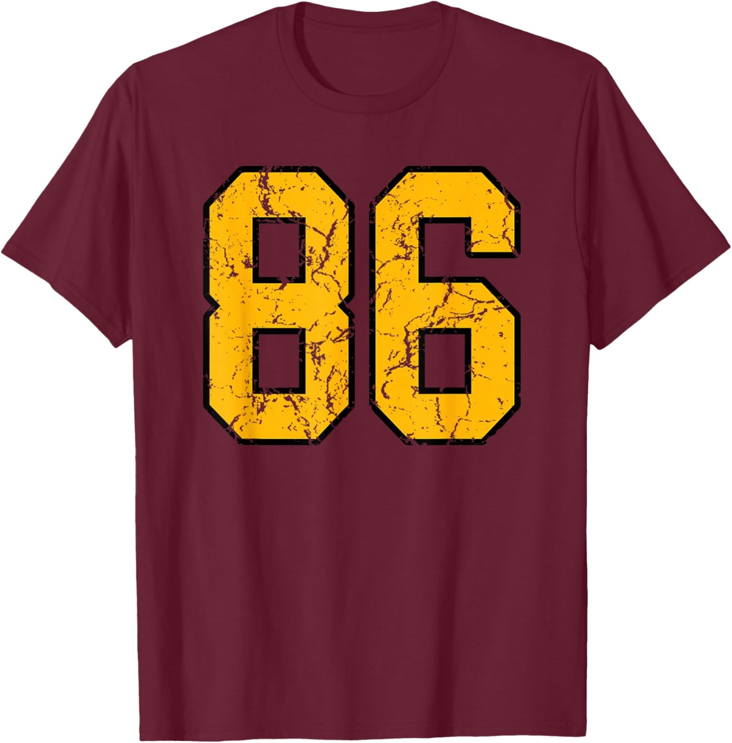 Gold and Black Sports Number 86 Jersey Uniform Player T-Shirt - T-Shirt | Maroon