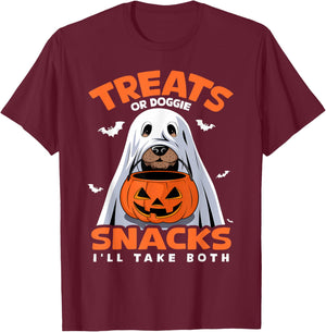 Treats or Doggie Snacks I'll Take Both Dog Costume Halloween T-Shirt - T-Shirt | Maroon