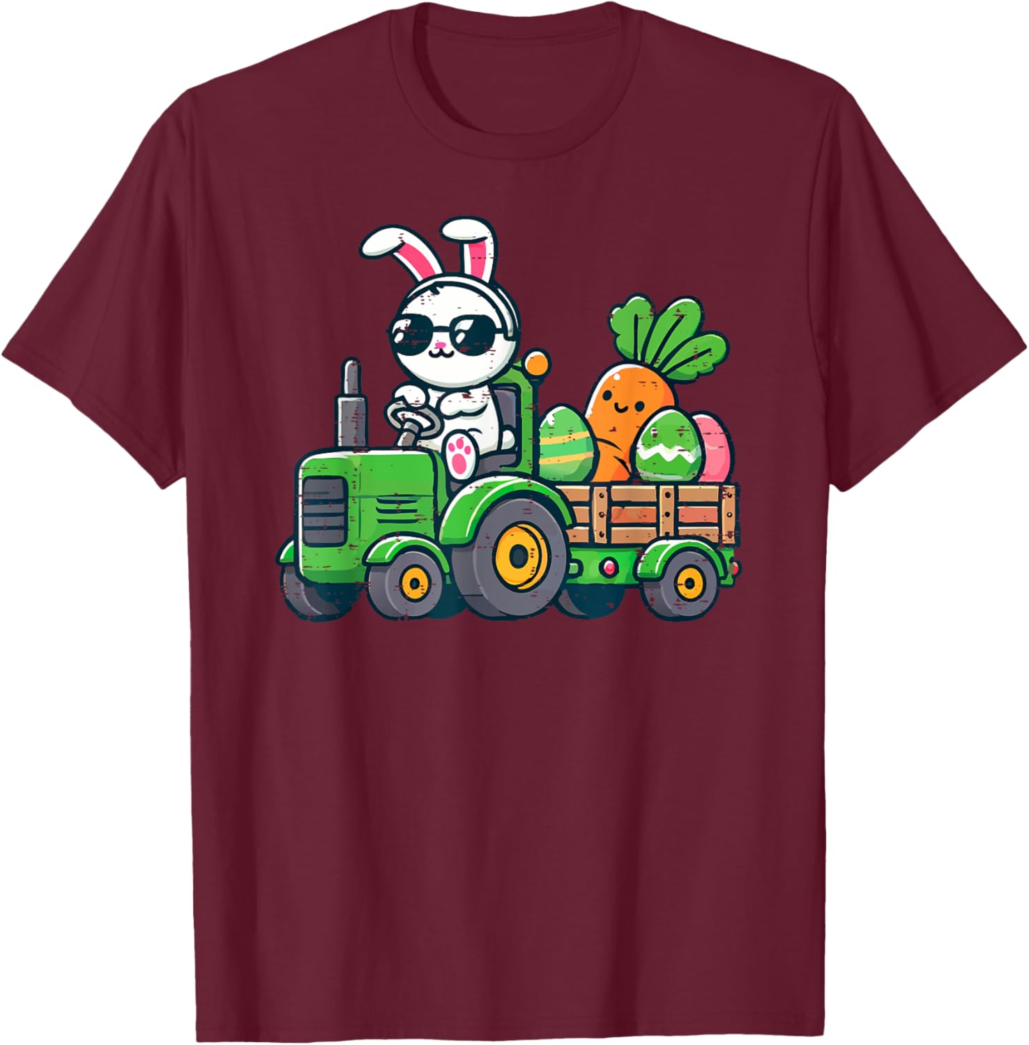 Kids Easter Eggs On Tractor Bunny Cute Boys Kids Toddle T-Shirt - T-Shirt | Maroon