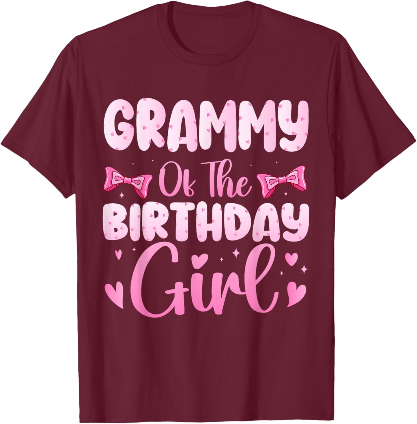 Grammy of The Birthday Girl Family Pink Coquette Bow T-Shirt - T-Shirt | Maroon