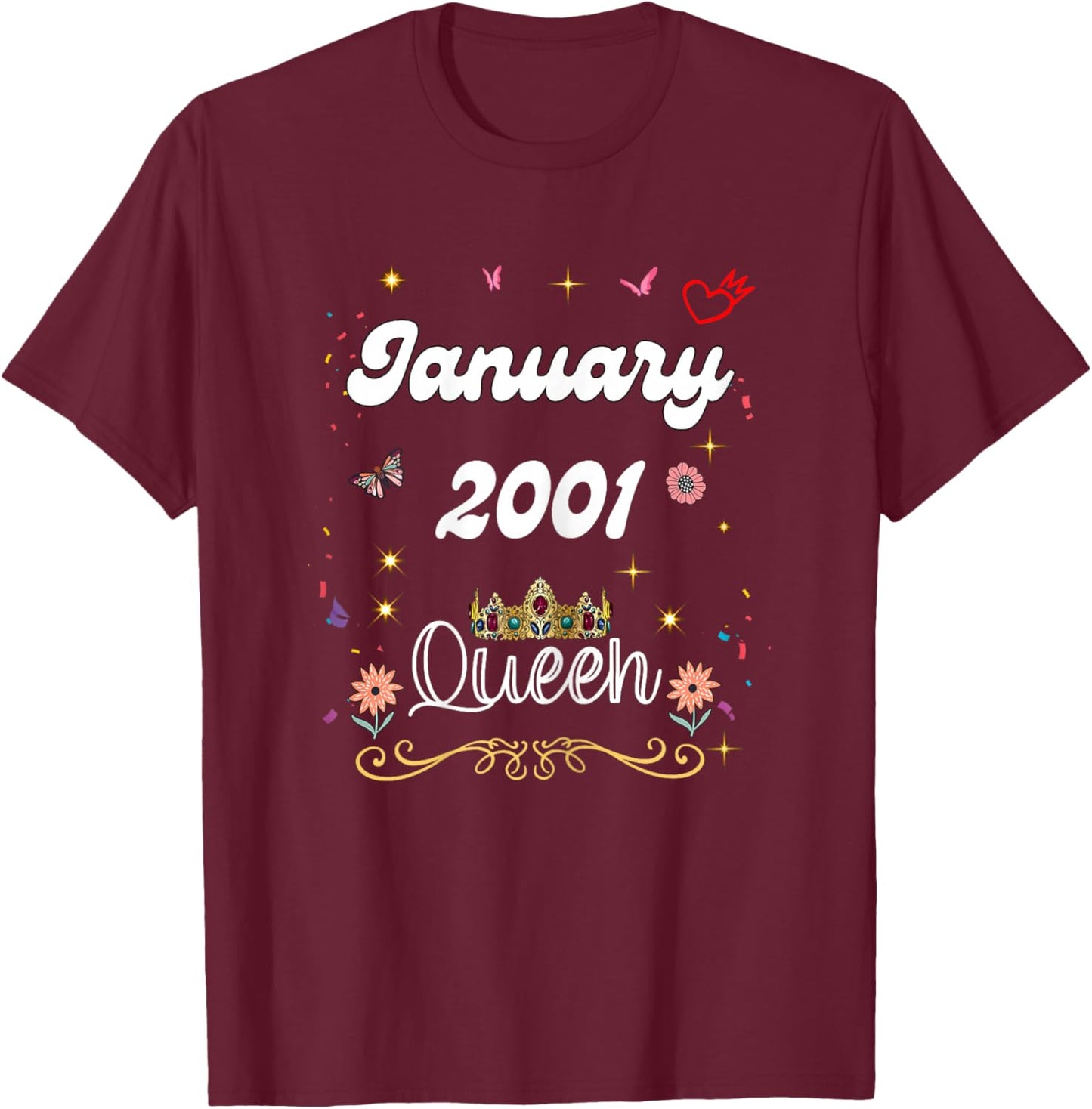 January 2001 Queen Since January 2001 Birthday Girl Woman T-Shirt - T-Shirt | Maroon