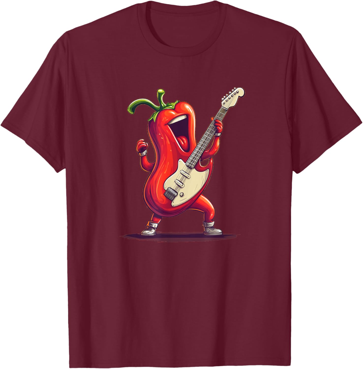 Paprika with Electric Guitar for a Rockin' Vibe T-Shirt - T-Shirt | Maroon
