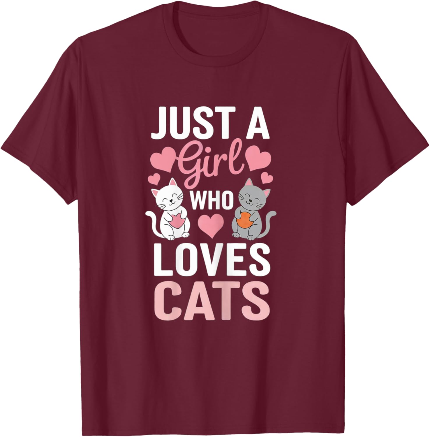Kitten Just a girl who loves Cats Shirt Cute Cat Lover Heart T-Shirt - T-Shirt | Maroon