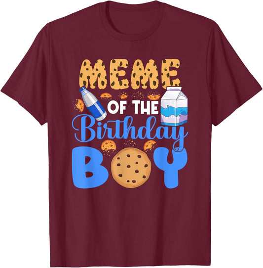 Meme of The Birthday Boy Milk and Cookies 1st Birthday T-Shirt - T-Shirt | Maroon