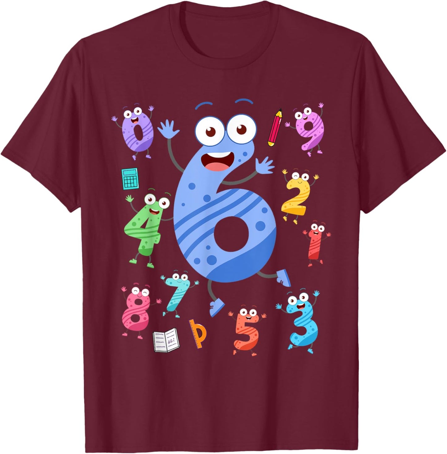 Maths Day Number Costume With Number 6 Idea For Kids Number T-Shirt - T-Shirt | Maroon