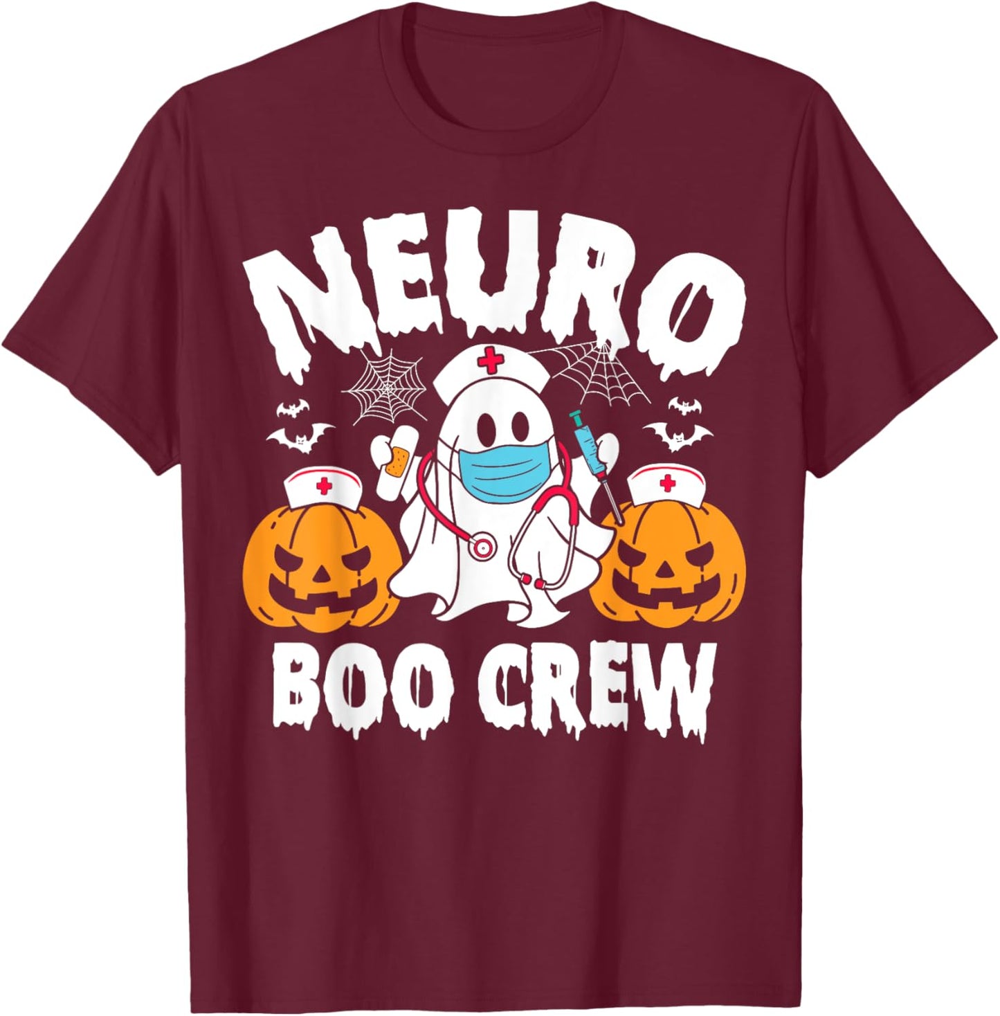 Neuro Nurse Boo Crew Retro Halloween Neurology Nurse T-Shirt - T-Shirt | Maroon