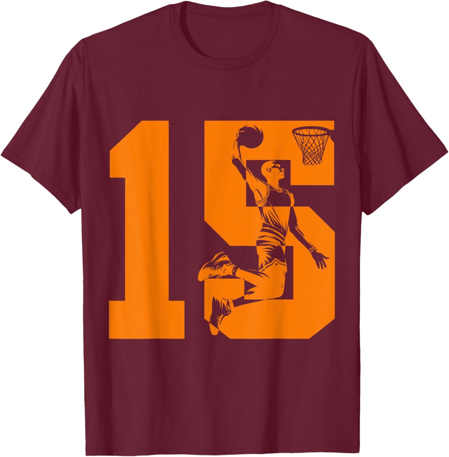 Number 15 Basketball 15th Birthday T-Shirt - T-Shirt | Maroon