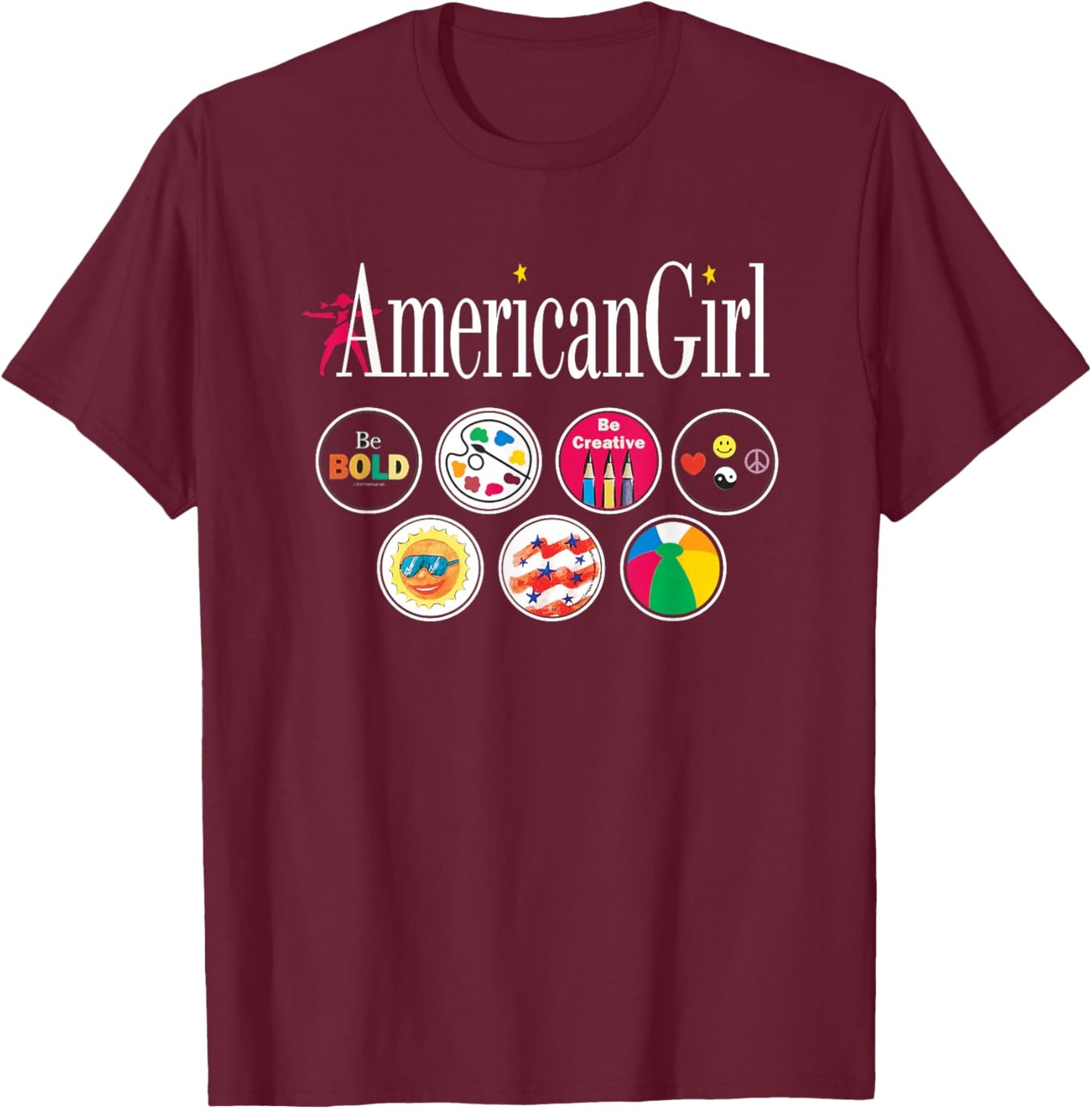 American Girl - Logo & Grin Pins T-Shirt - T-Shirt | Maroon