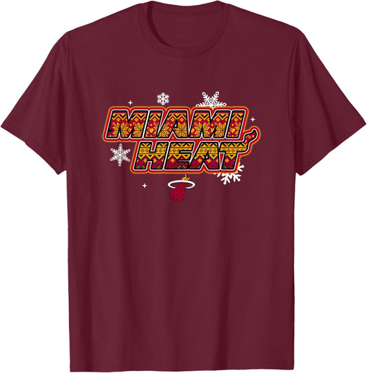 NBA Miami Heat Christmas Ugly Sweater T-Shirt - T-Shirt | Maroon