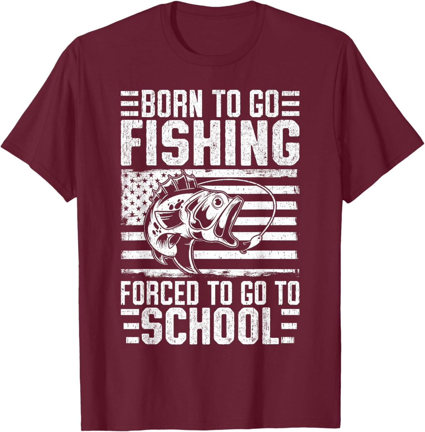 Born To Go Fishing Bass Fish Fisherman Boy Kid Funny Fishing T-Shirt - T-Shirt | Maroon