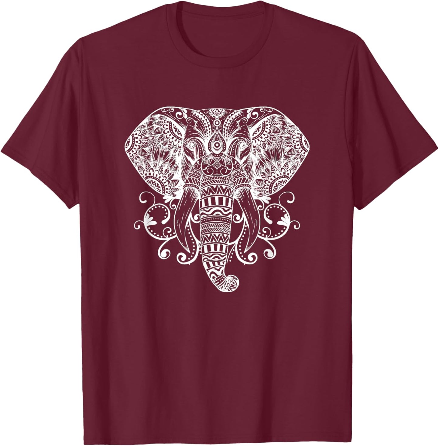 Elephant Face Energy Mandala Yoga Meditation Men Women Kids T-Shirt - T-Shirt | Maroon