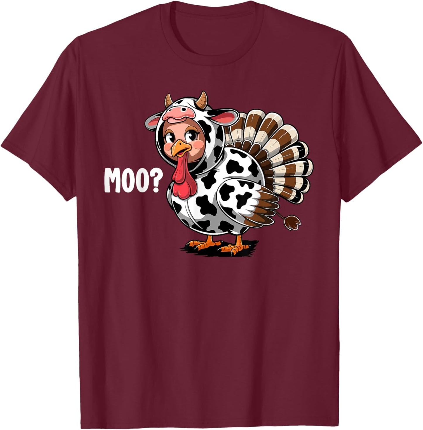 Turkey Moo Funny Thanksgiving Kids Boys Men T-Shirt - T-Shirt | Maroon