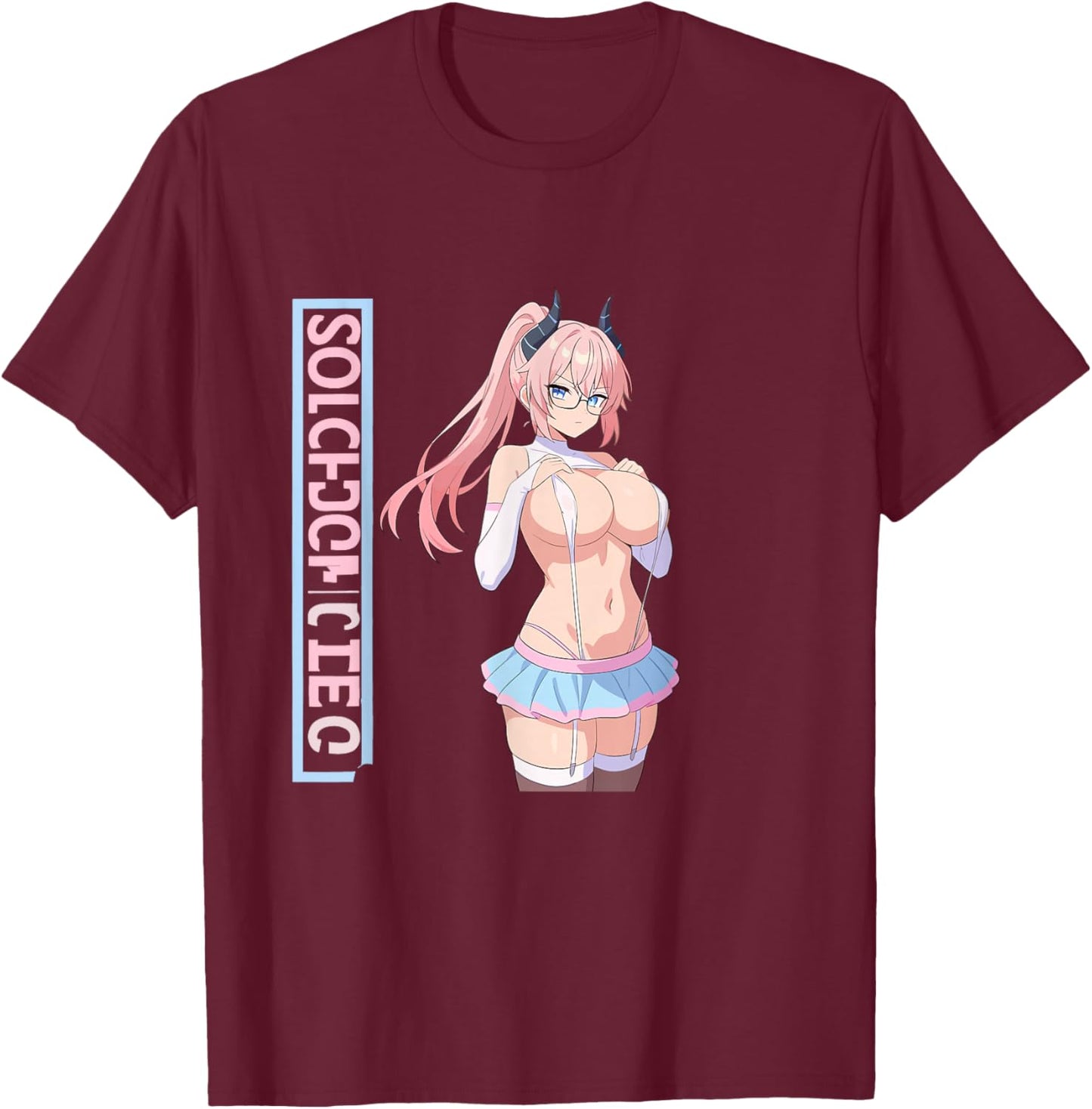 Waifu Sexy Anime Girl Horns Mini Skirt Japanese Retro Art T-Shirt - T-Shirt | Maroon