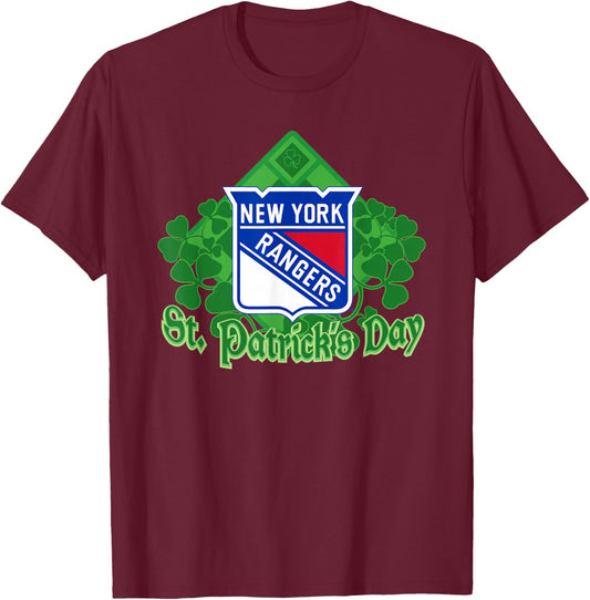 New York Rangers St. Patrick's Day Black NHL Licensed T-Shirt - T-Shirt | Maroon