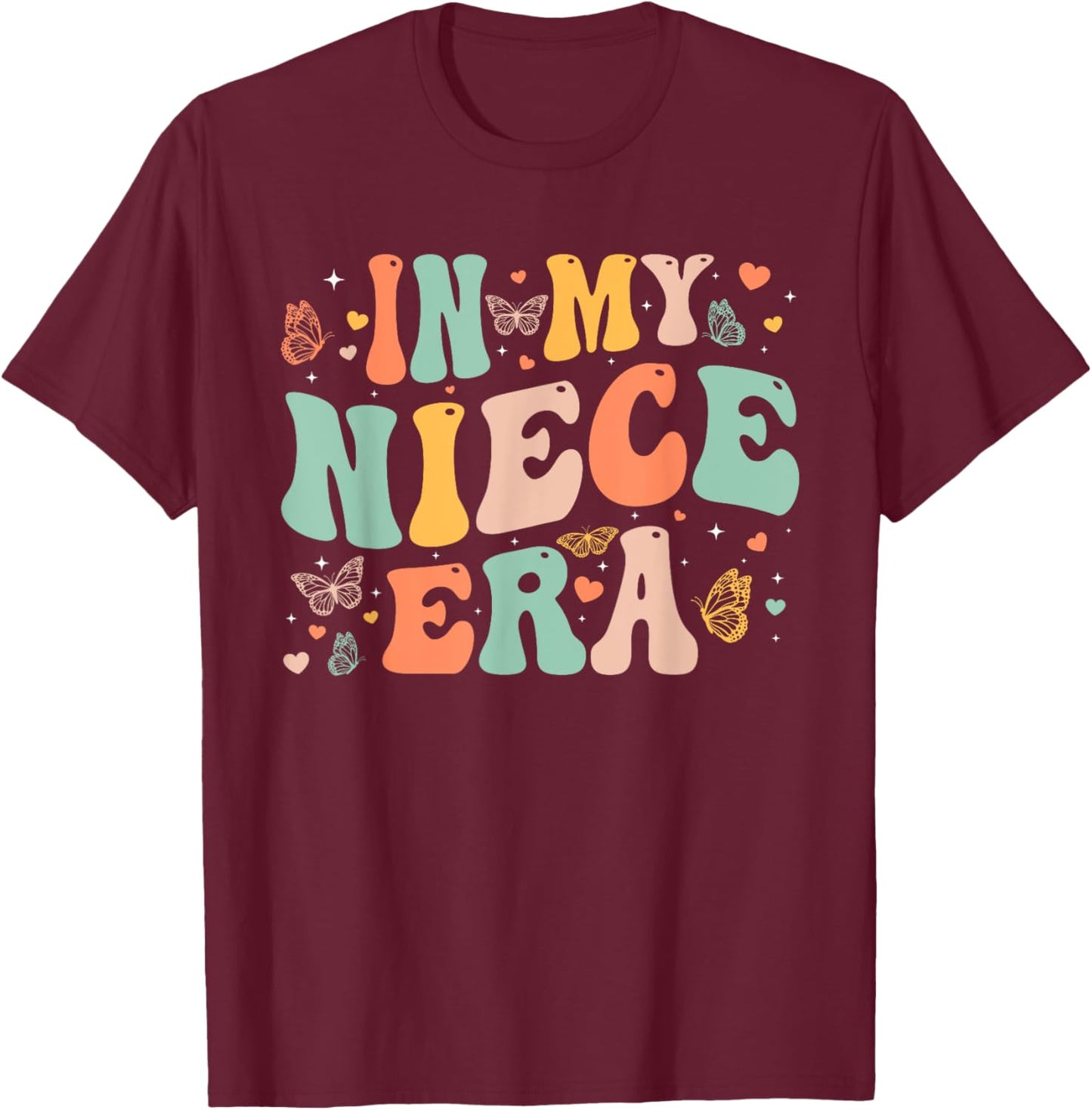 Retro Groovy In My Niece Era Mother's Day Kids Girls T-Shirt - T-Shirt | Maroon