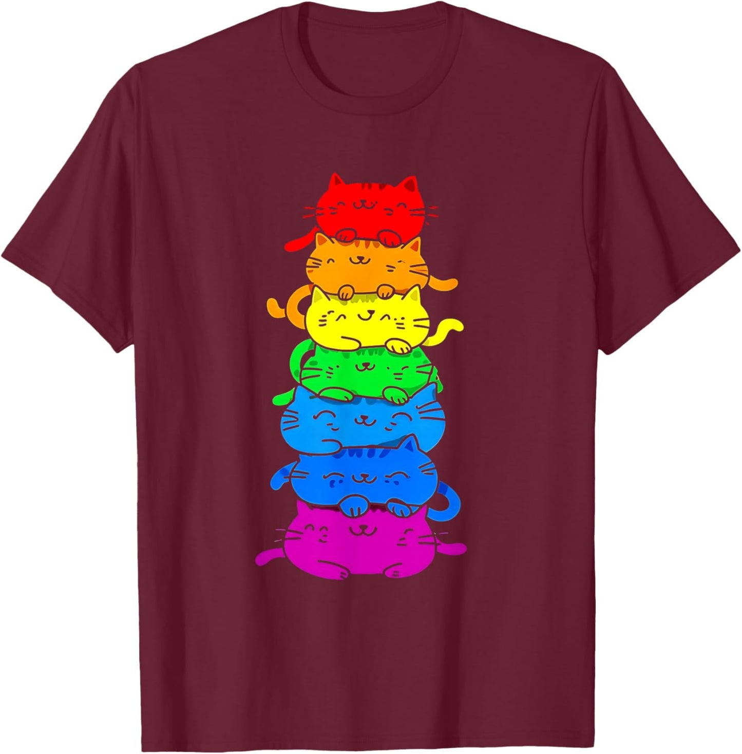 Cat Stack Rainbow Gay Pride Cute LGBT Animal Pet Lover Women Kids T-Shirt - T-Shirt | Maroon