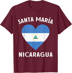 Nicaragua Flag Heart Santa Maria City T-Shirt - T-Shirt | Maroon