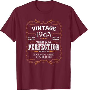 Vintage 1963 Cadeau Anniversaire 61 Ans Homme Femme Année 60 Haut de Gamme T-Shirt - T-Shirt | Maroon