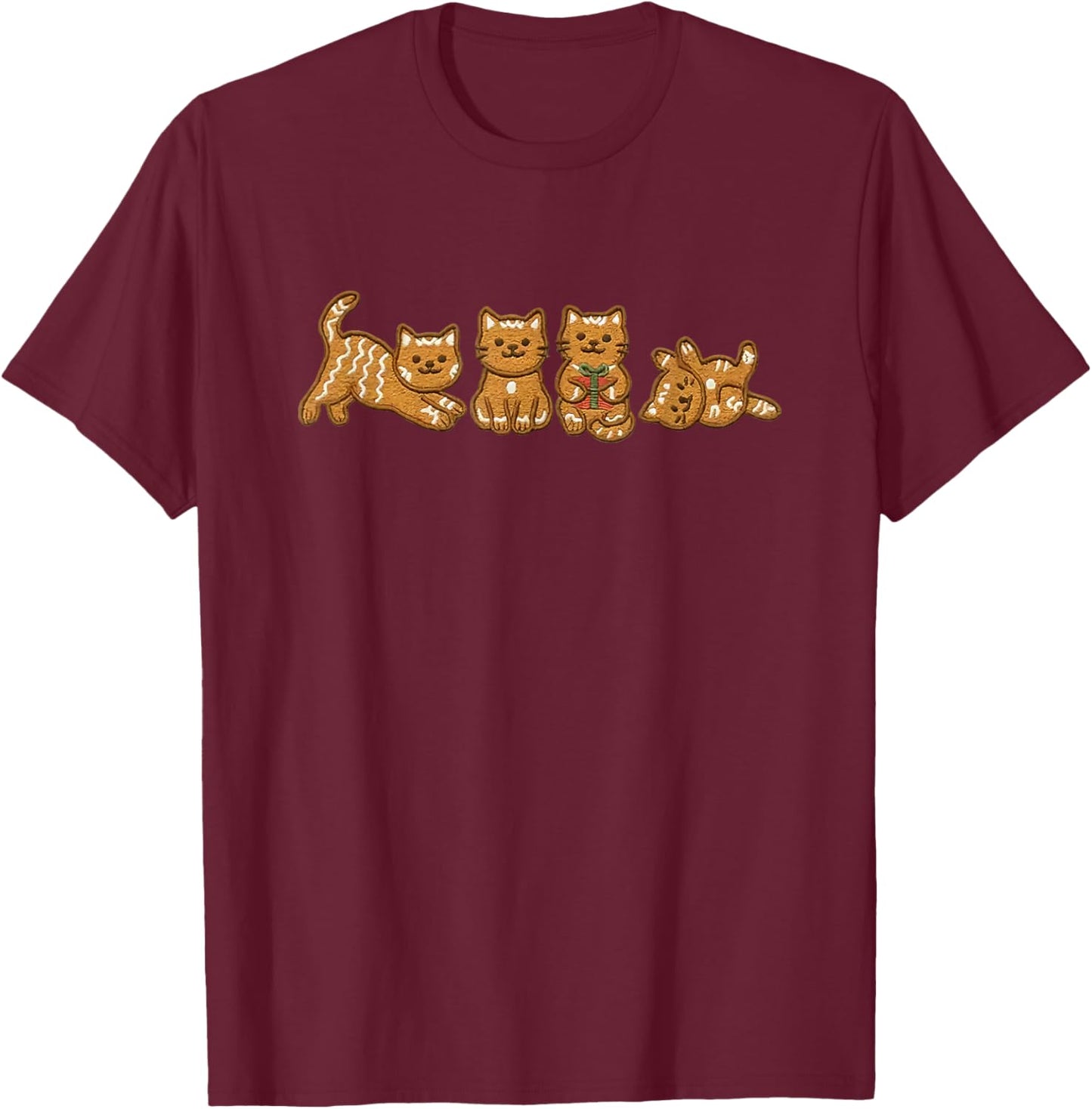 Gingerbread cat Christmas T-Shirt - T-Shirt | Maroon