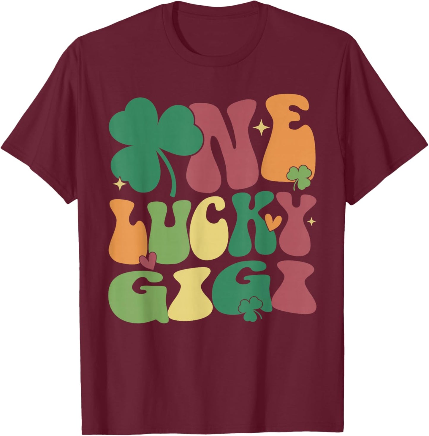 Retro Groovy St Patricks Day One Lucky Gigi T-Shirt - T-Shirt | Maroon