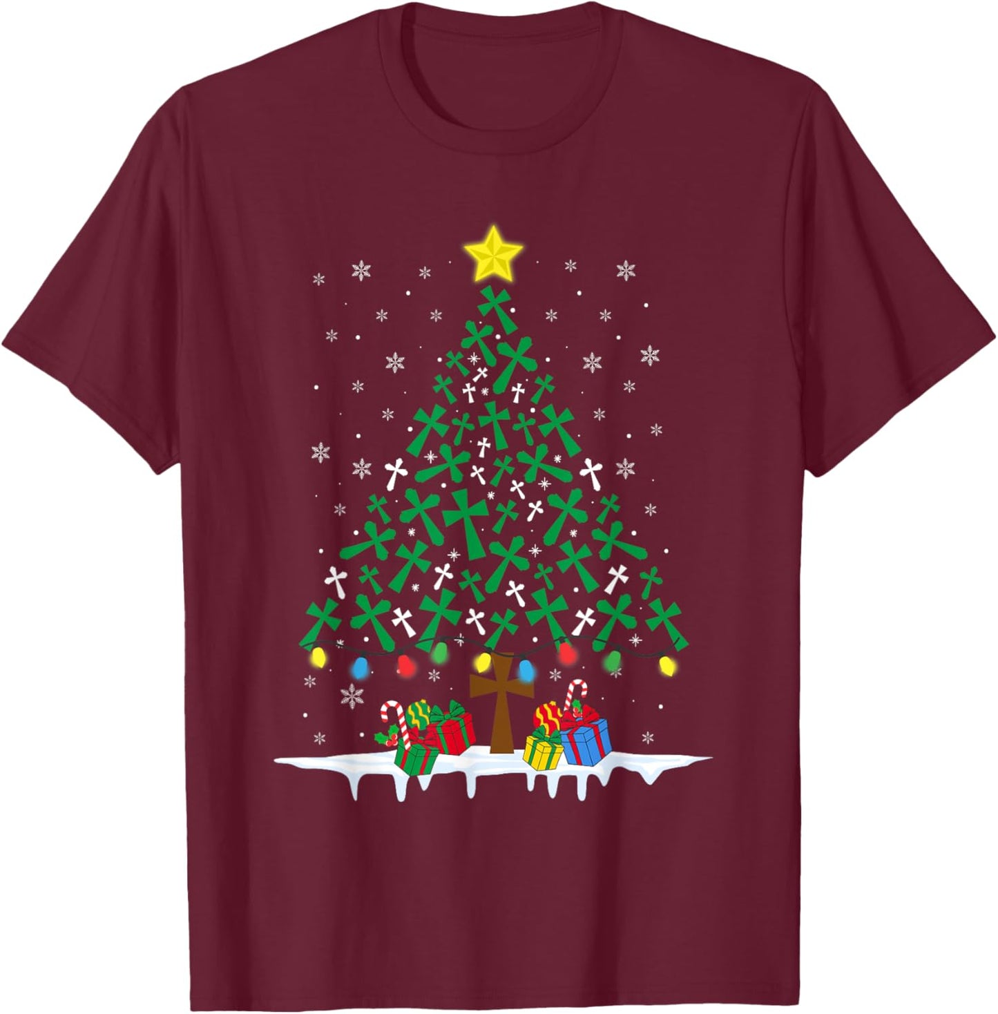 Faith Cross Christian Holiday Family Matching Christmas Tree T-Shirt - T-Shirt | Maroon