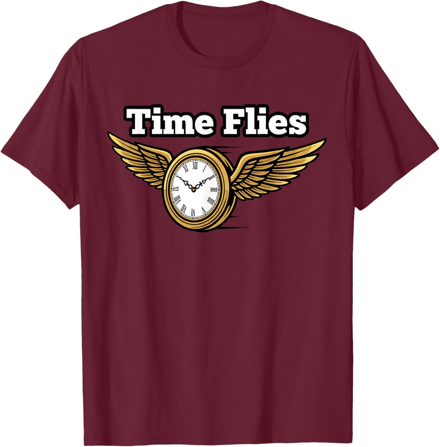 Time Flies Funny Clock with Wings T-Shirt - T-Shirt | Maroon