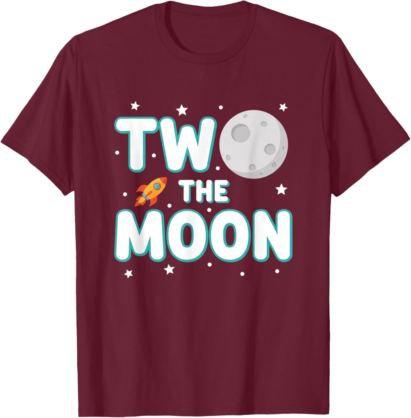 Mom Two The Moon Mom, Space Party for 2nd Birthday T-Shirt - T-Shirt | Maroon