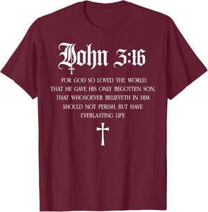 John 3:16 Christian Bible Verse Religious Jesus (On Back) T-Shirt - T-Shirt | Maroon