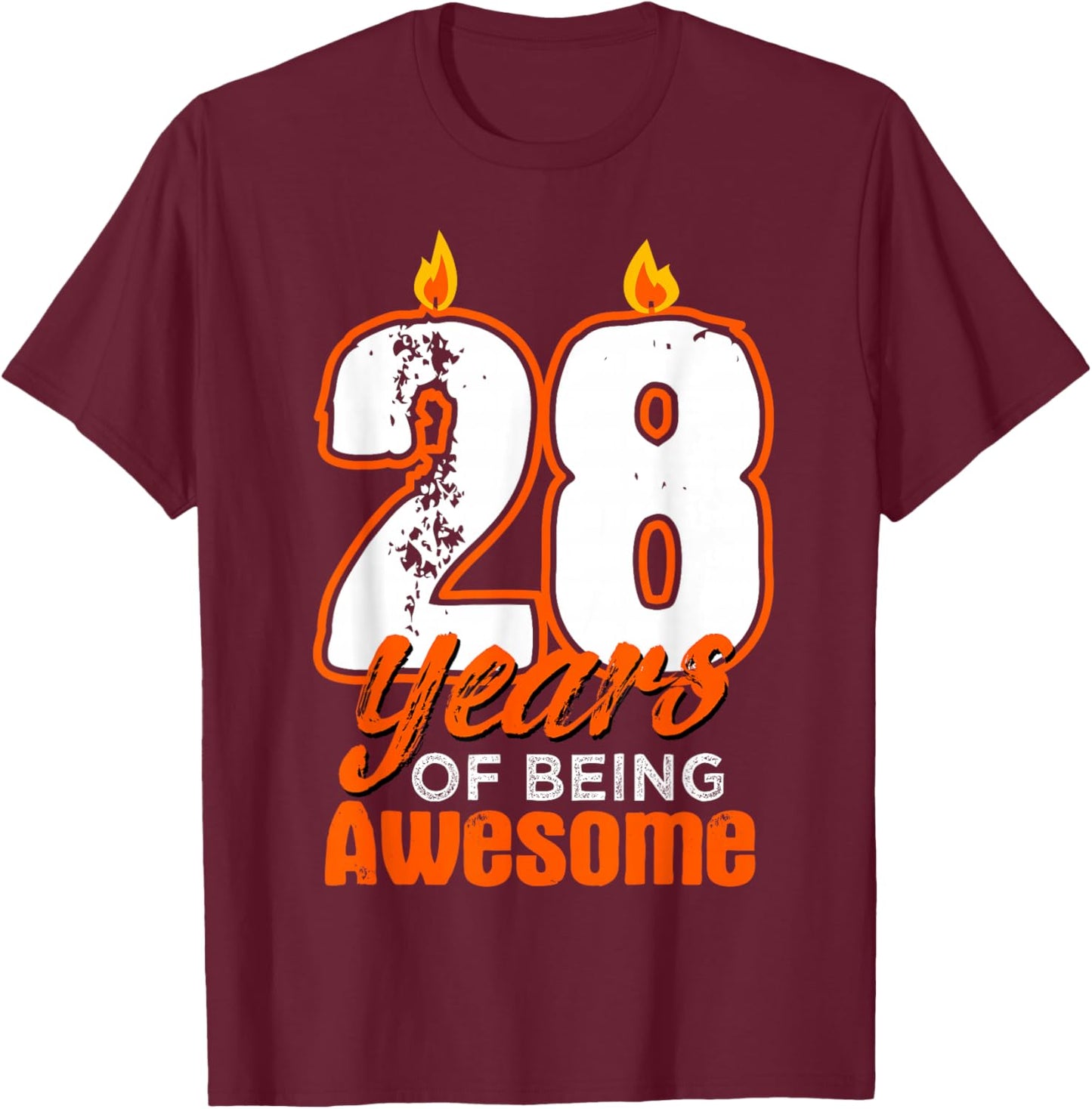 Candle 28 Birthday Party Wishes Cake Decoration Candlelight T-Shirt - T-Shirt | Maroon
