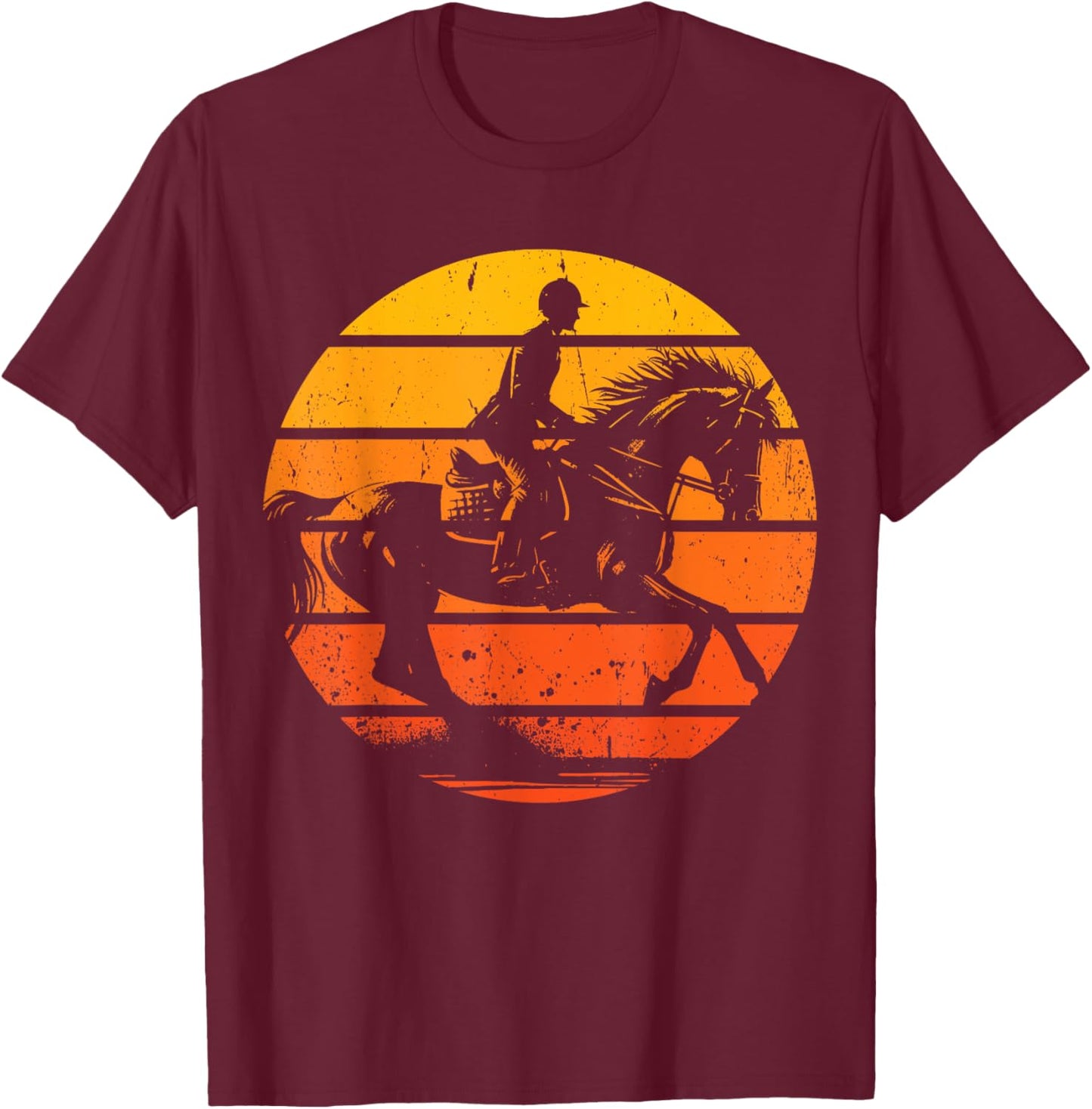 Horse Riding Sunset Equestrian Horse Rider T-Shirt - T-Shirt | Maroon