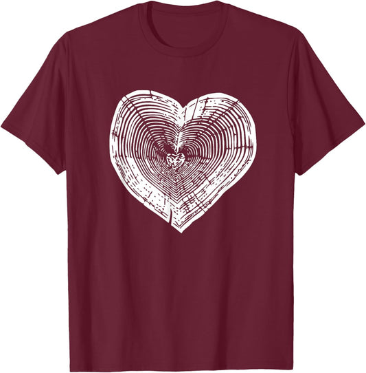 Outdoor Nature Lover Tree Ring Heart Earth Day T-Shirt - T-Shirt | Maroon