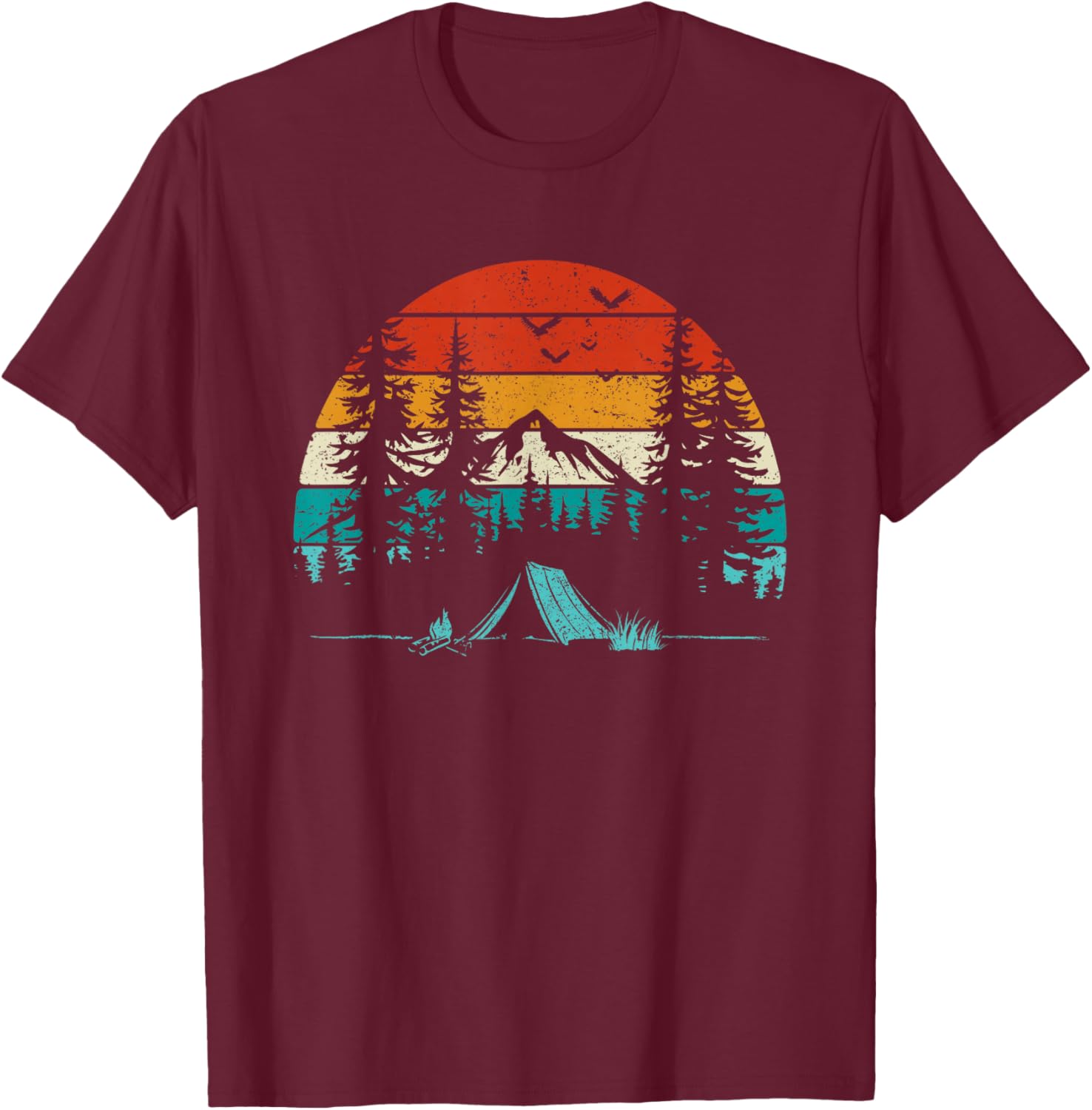 Retro Camping Adventure Wanderlust Nature Outdoors Hiking T-Shirt - T-Shirt | Maroon