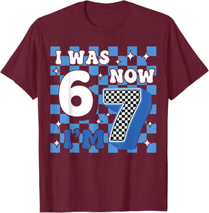 7th Birthday I was 6 Now I’m 7 Birthday Boys Girls Cool Blue T-Shirt - T-Shirt | Maroon