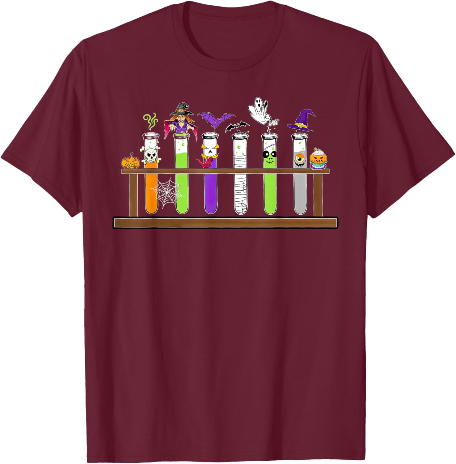 Test Tube Chemistry Nerd Science Teacher Spooky Halloween Men Women T-Shirt - T-Shirt | Maroon