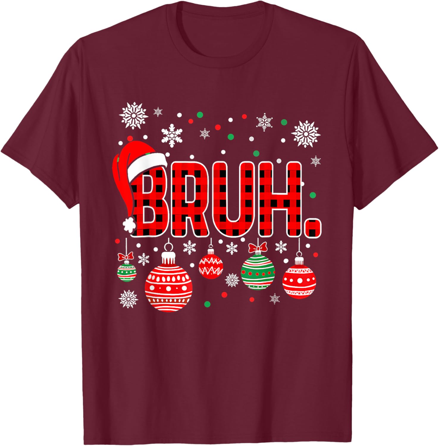 Bruh Funny Christmas Plaid Teens Boys Kids Xmas Pajamas T-Shirt - T-Shirt | Maroon