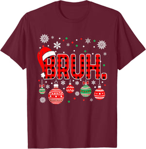 Bruh Funny Christmas Plaid Teens Boys Kids Xmas Pajamas T-Shirt - T-Shirt | Maroon