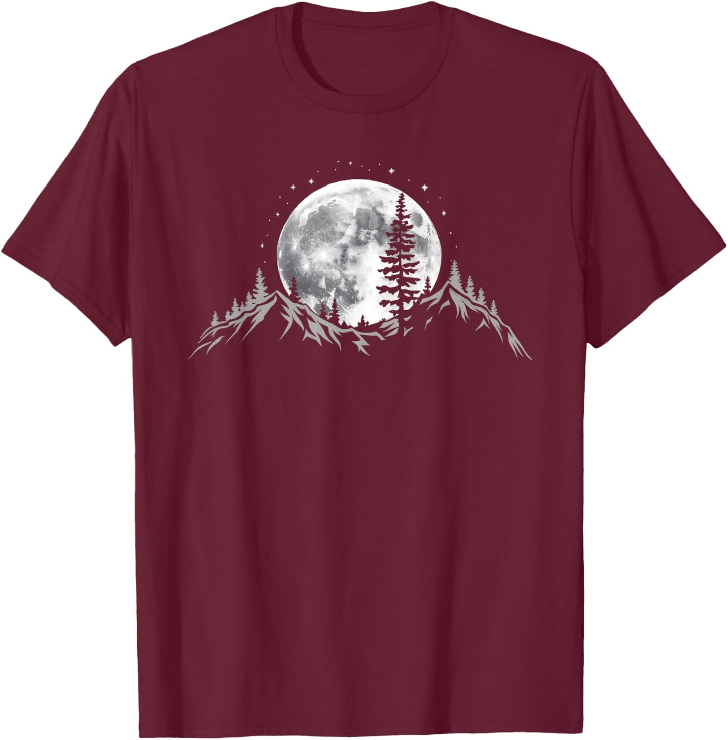 Full Moon Trees Nature Mountains Adventure Outdoor Forest T-Shirt - T-Shirt | Maroon