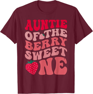 Auntie of The Berry Sweet One Strawberry First Birthday T-Shirt - T-Shirt | Maroon