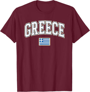 Greece Flag Greek Letters Travel Style Design T-Shirt - T-Shirt | Maroon