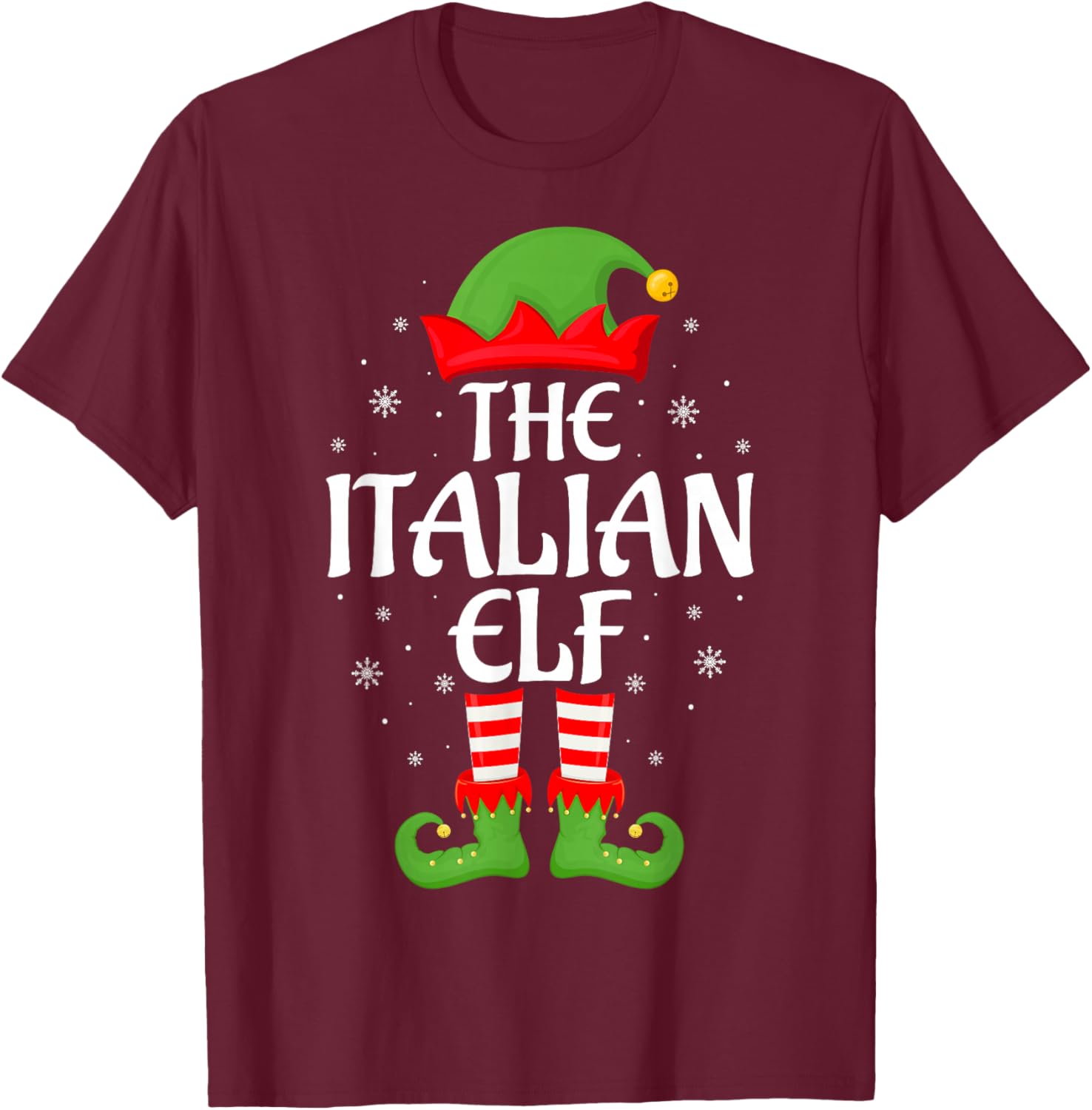 Italian Elf Xmas Family Matching Elf Squad Christmas T-Shirt - T-Shirt | Maroon
