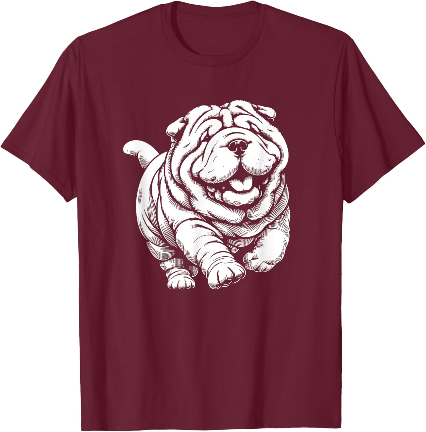 Cute Shar Pei Dog Running Art Design Women T-Shirt - T-Shirt | Maroon