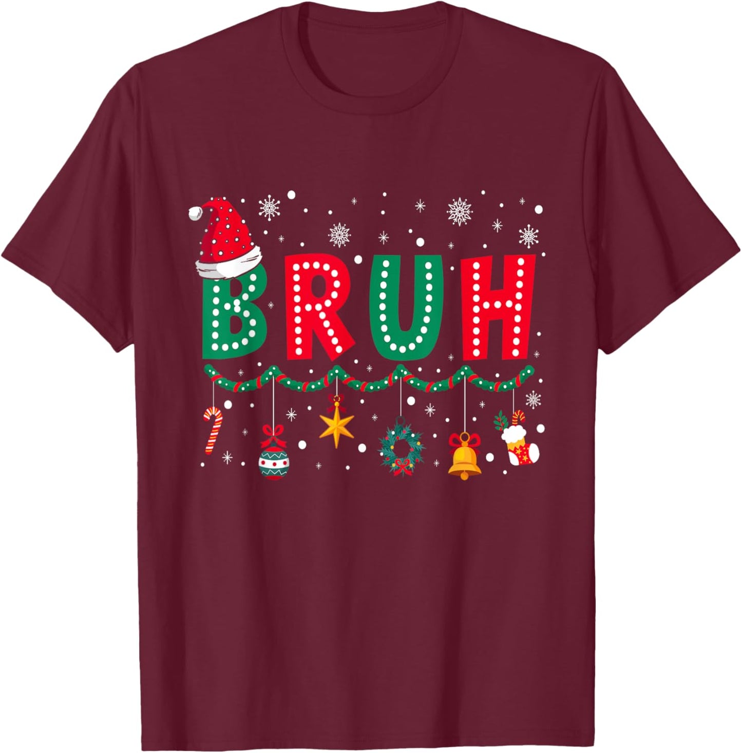 Bruh Christmas Funny Slang Meme Xmas Pajamas Boys Teens Men T-Shirt - T-Shirt | Maroon