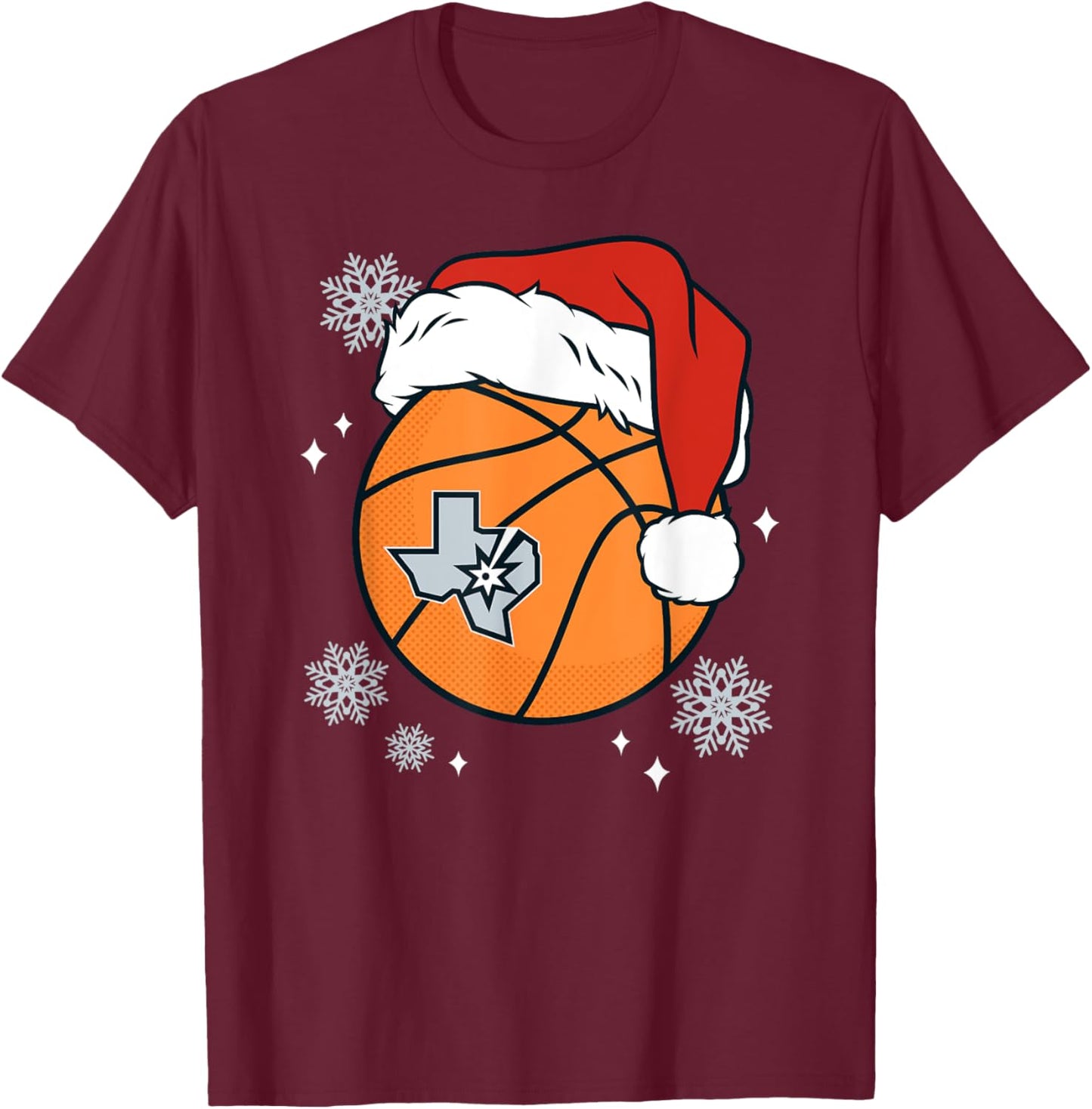 NBA San Antonio Spurs Christmas Santa Hat Ball T-Shirt - T-Shirt | Maroon