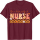 One Thankful Nurse Groovy Fall Turkey Thanksgiving Nurse T-Shirt - T-Shirt | Maroon