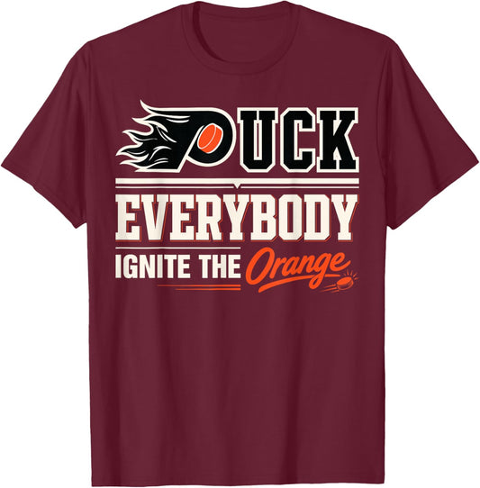 Flyers Puck Everybody Ignite The Orange Vintage T-Shirt - T-Shirt | Maroon
